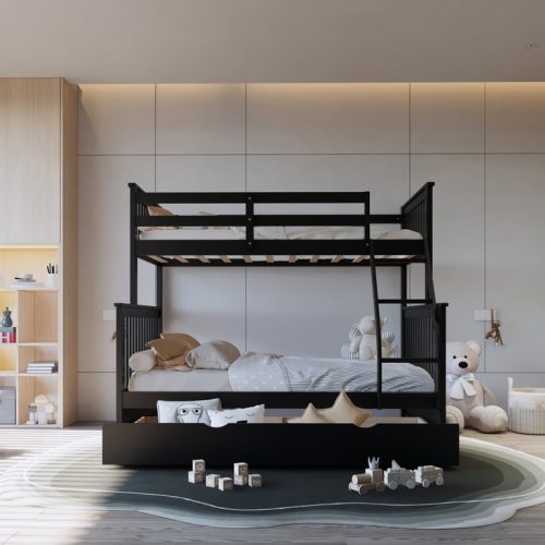 BB22 Twin/Full Bunk Bed w/Twin Trundle Black