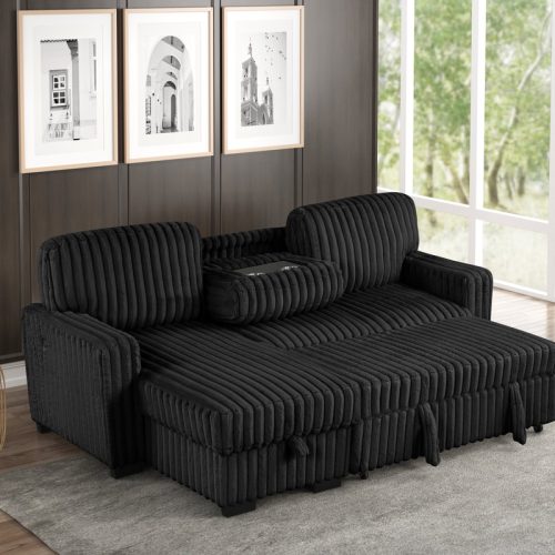 Poland Black Reversible Sectional With Pull-Out Bed (ETA 10/23)