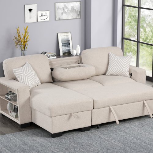 Pacific Beige Reversible Sectional With Pull-Out