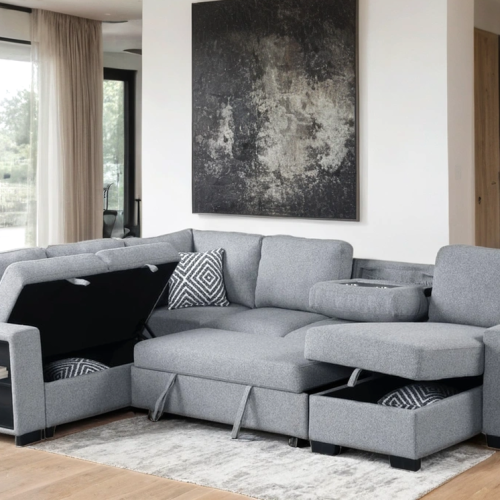 Atlantic Gray Sectional With Pull-Out Bed  SKU