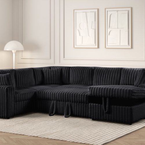 Forever Black Sectional With Pull-Out Bed